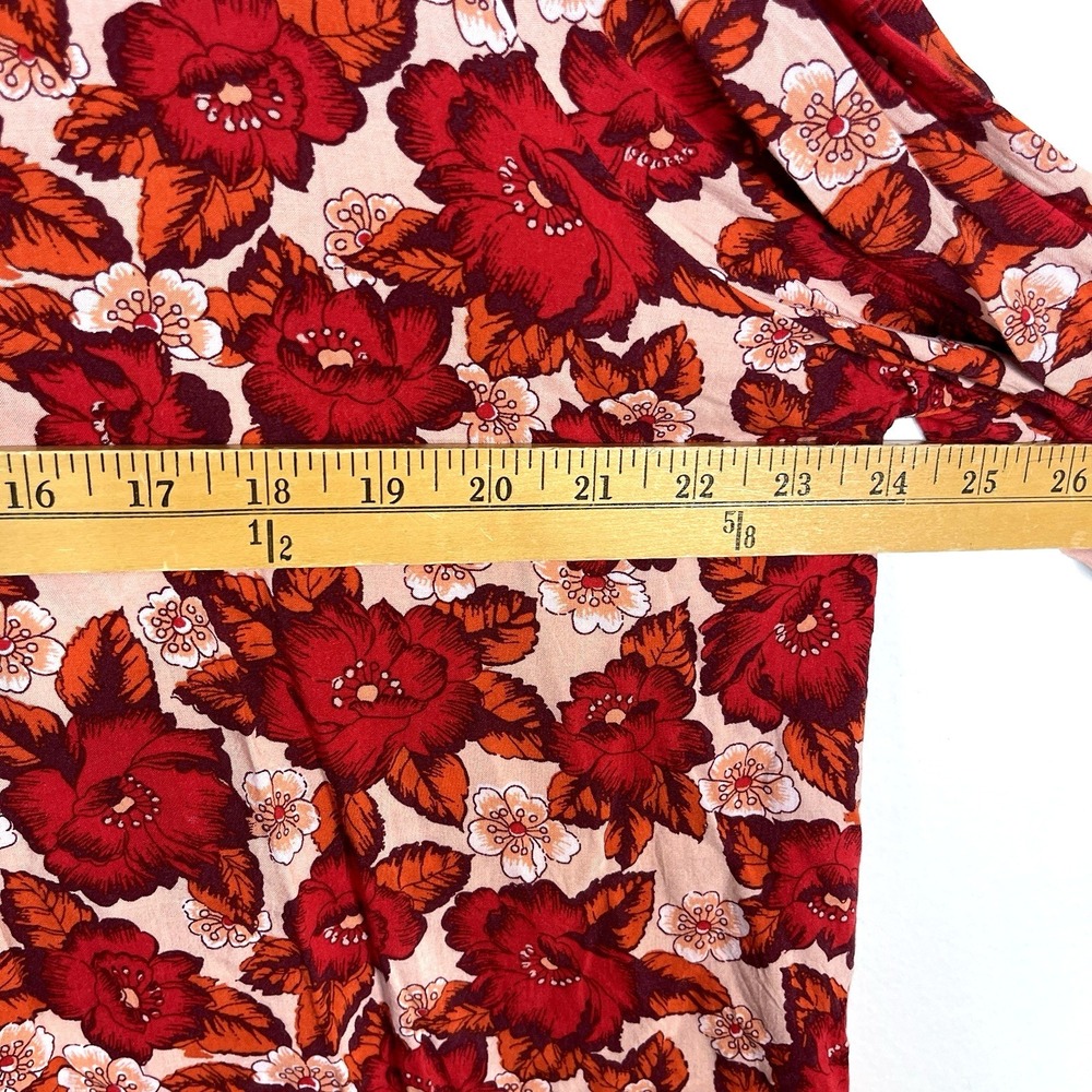 Gap Womens Floral 3/4 Sleeve Pintuck Blouse Top Size XXL Red Buttons Lightweight - Picture 10 of 12